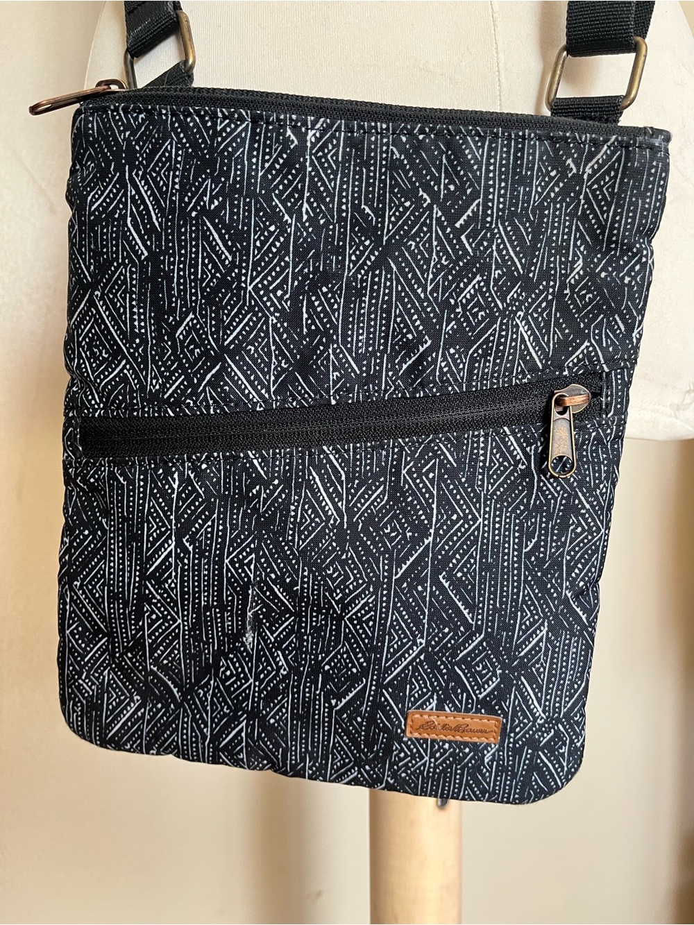 Eddie Bauer Black and White Patterned Crossbody Bag